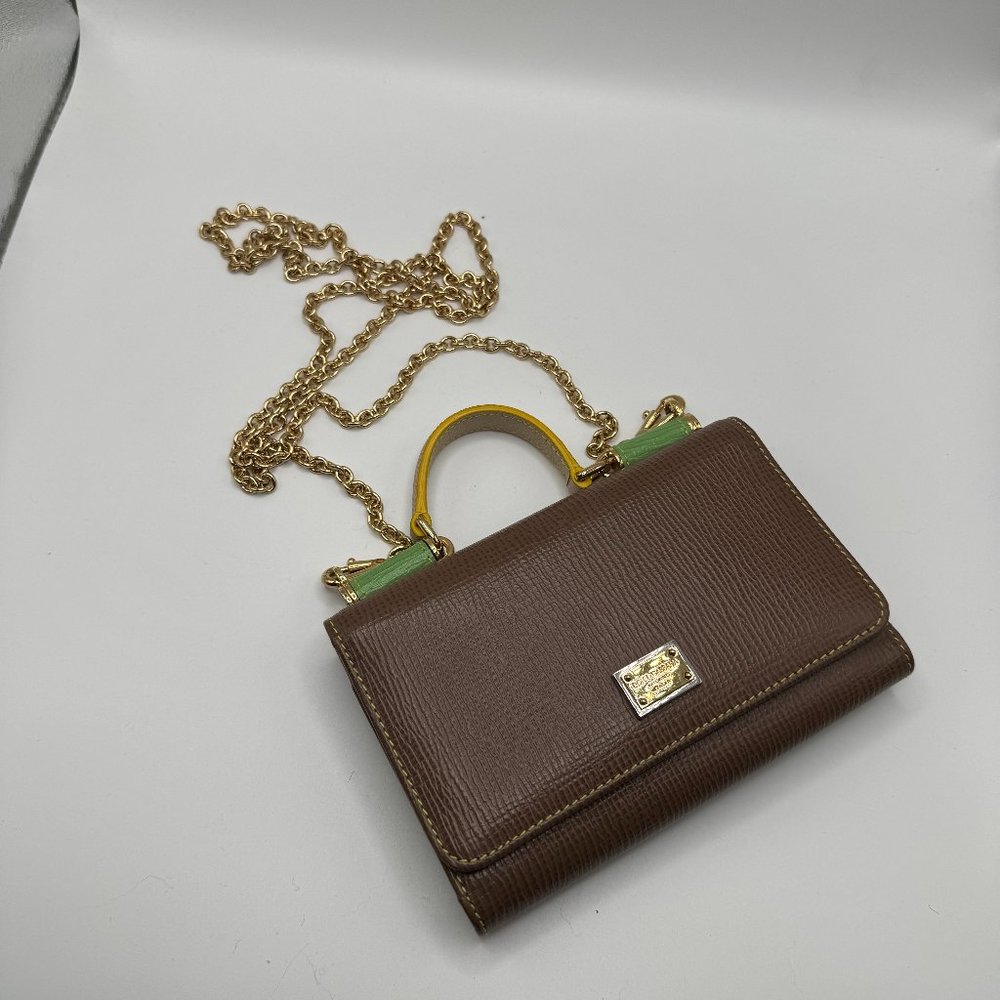 Dolce & Gabbana Brown leather micro bag with chain strap
